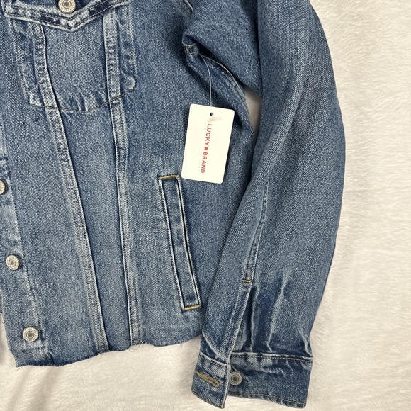 Lucky Brand Women's XL Denim Trucker Jacket Cropped Style Christmas Western NWT - Picture 3 of 13